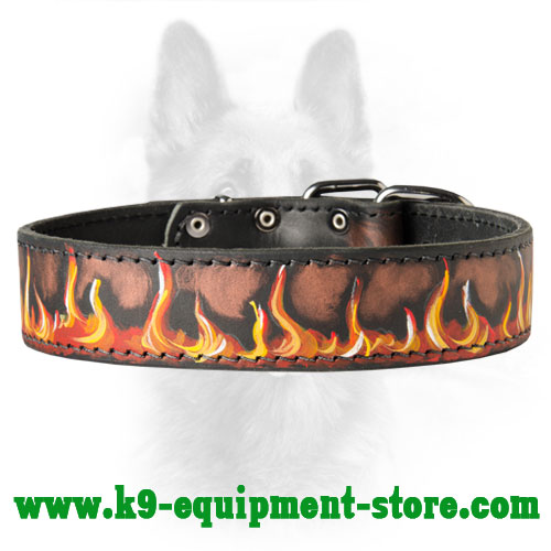 Leather Canine Collar with Bright Water Resistant Painting