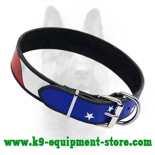 Leather Canine Dog Collar with Patriotic Painting