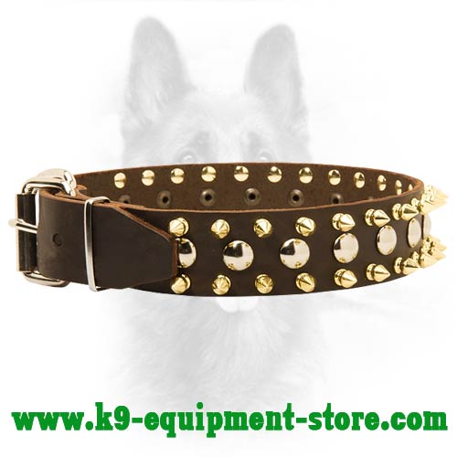 Leather K9 Dog Collar with Nickel Buckle and D-ring
