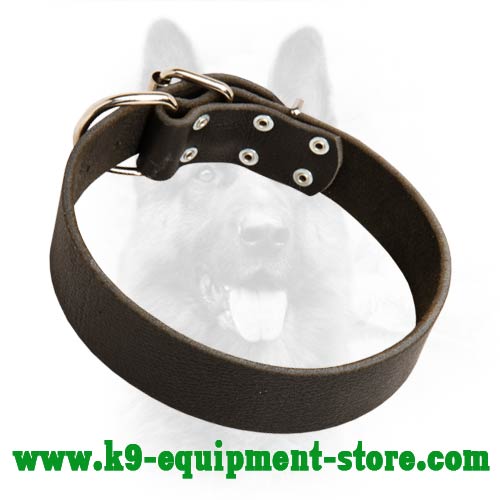 Wide K9 Dog Collar Leather With Rust-proof Hardware