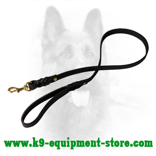 Natural Leather Dog Lead with Braided Decorative Ends
