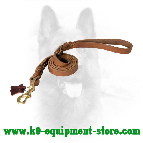 Braided K9 Leather Leash for Easy Dog Handling
