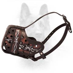Biting Impossible Special Hand Painted Leather K9 Dogs  Muzzle