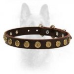 Fashionable Leather Police Dog Collar with Dotted Circles