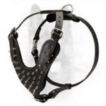 Improved Nickel Spiked Leather K9 Dog Harness