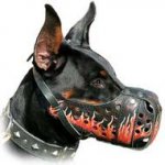 Hand painted Leather Dog Muzzle 'Dondi-FLAMES' for Canine Dog -K9 Dogs