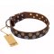 'Strong Shields' Wide FDT Artisan Brown Leather Dog Collar with Exquisite Decor