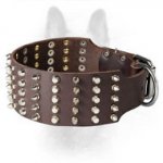 Stunning 3 Rows Spiked And Studded Canine Leather Collar