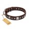 'Perfect Impression' FDT Artisan Brown Leather Dog Collar with Silvery Square Studs - 1 1/2 inch (40 mm) Wide