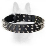 Leather K9 Collar With 3 Rows Of Spikes