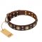 'Flower Melody' FDT Artisan Brown Leather Dog Collar with Mixed Studs for Daily Use