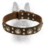''Rock n Roll'' Leather K9 Collar Decorated with Steel Circles
