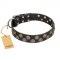 "Romantic Breeze" FDT Artisan Black Leather Dog Collar with Riveted Circles