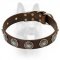 Bull best Leather Dog Collar-Silver Circles Blue Stones-K9 Dogs