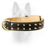 Leather Working Dog Collar With Fur Protection Plate For Canine