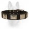 Handcrafted Leather Dog Collar with Vintage Massive Nickel Plates for Canine