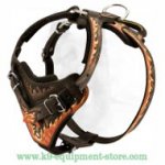 Painted In Flames Attack, Agitation Training K9 Leather Dog Harness