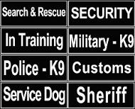 K9 Identification Patches for Dog Harnesses and Collars