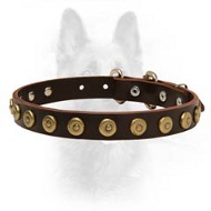 Fashionable Leather Police Dog Collar with Dotted Circles