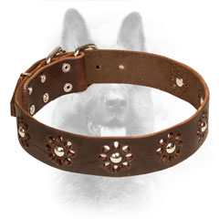 'Flower Blues' Leather Canine Collar