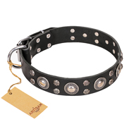 FDT Artisan 'Vintage Necklace' Studded Black Leather Dog Collar - 1 1/2 inch (40mm) wide