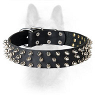 Leather K9 Collar With 3 Rows Of Spikes