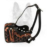 Bright Magma Painted Canine Leather Muzzle for Attack Training