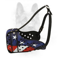 Hand Painted Leather K9 Muzzle with USA Flag Ornament