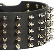 Full Spiked Latigo Leather Dog Collar For Canine Dogs