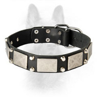 Gorgeous K9 Leather Dog Collar With Silver Plates And Pyramids