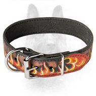 Flames Painted Leather Canine Collar