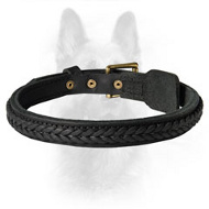 Stunning Leather K9 Dog Collar With Braid
