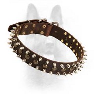 3 Rows Leather Spiked and Studded Dog Collar For K9 Dogs