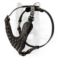 Improved Nickel Spiked Leather K9 Dog Harness