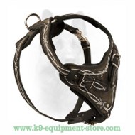 Hand Painted Barbed Wire K9 Leather Dog Harness