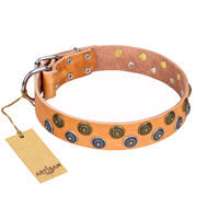 "Precious Sparkle" FDT Artisan Tan Leather Dog Collar with Luxurious Decor