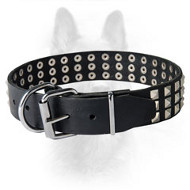 K9 Leather Dog Collar With Silver Pyramids