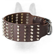 Stunning 3 Rows Spiked And Studded Canine Leather Collar
