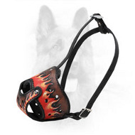 Leather Canine Muzzle with Flames Painting