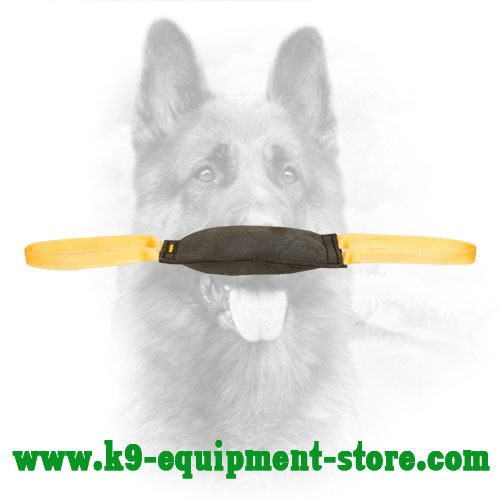 Leather K9 Bite Tug with Two Nylon Handles