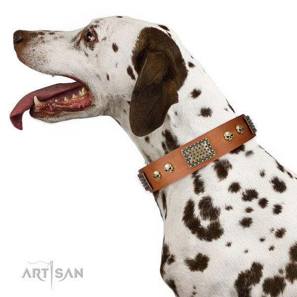 Reliable buckle on full grain genuine leather dog collar for comfortable wearing