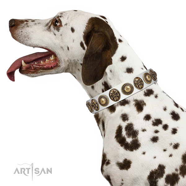 Amazing full grain natural leather collar for your beautiful four-legged friend