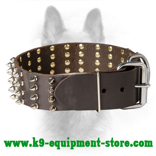 Police Dog Collar Leather with Durable Buckle and  D-ring