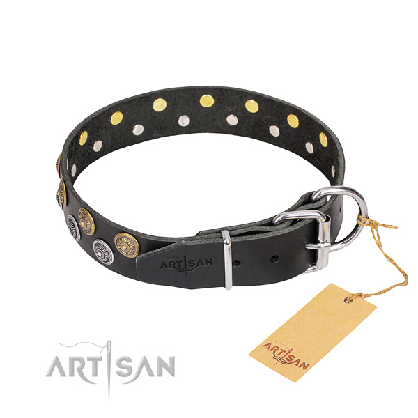 Stylish walking genuine leather collar with decorations for your doggie