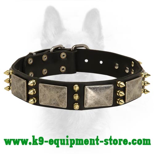 K9 Leather Dog Collar with Rust Resistant Decoration