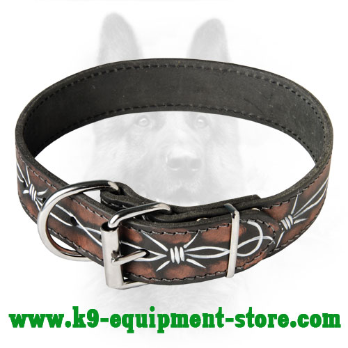 K9 Leather Collar with Durable Buckle and D-ring 