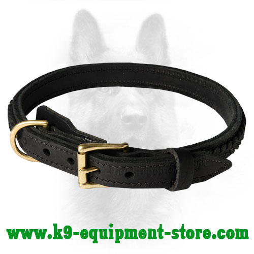 Leather Canine Dog Collar with Stitched Hardware