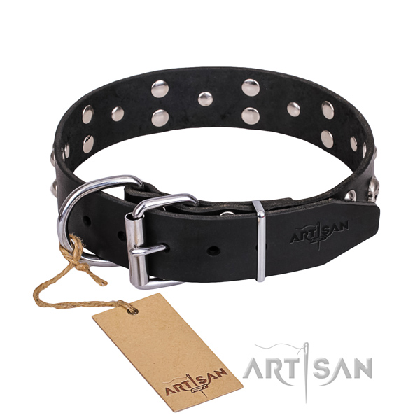 Long-lasting leather dog collar with reliable elements