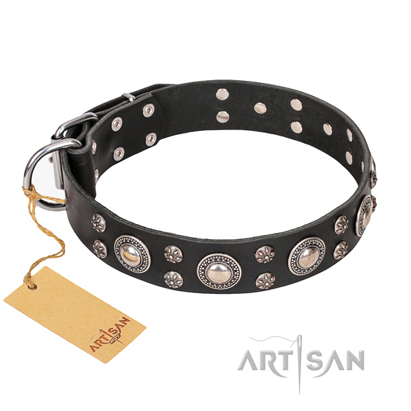 Casual style leather dog collar with fancy decorations