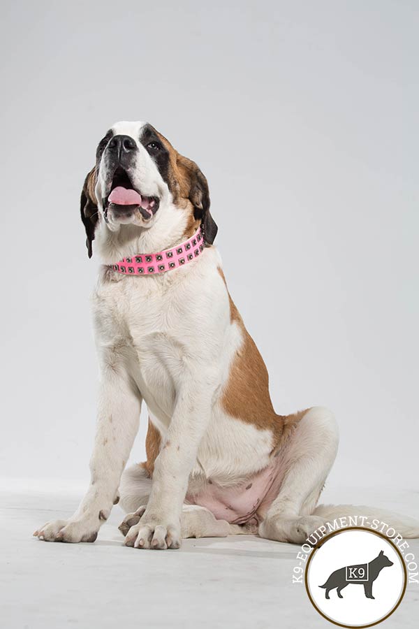 Moscow-Watchdog pink leather collar of lightweight material with d-ring for leash attachment for quality control